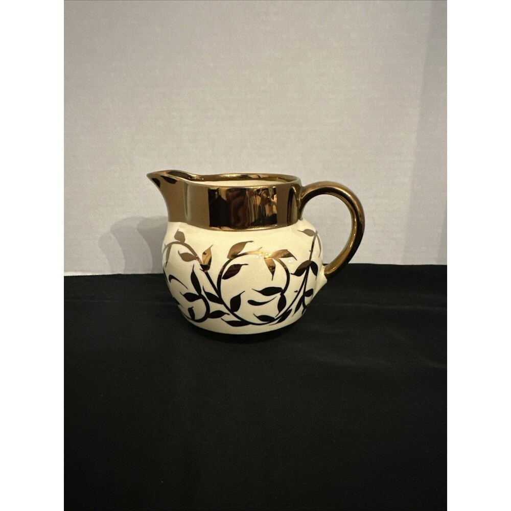 VNTG Myott Son & Co Old Lustre Ware Copper Leaves Small Pitcher H.W. 874 England